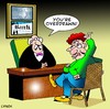 Cartoon: overdrawn (small) by toons tagged banks,picasso,loans,mortgage,bank,manager,savings,overdrawn,broke,management,cubism