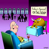 Cartoon: Ox tail soup (small) by toons tagged soup ox tail restaurants menu food drink waiters cafe animals cows oxen beast of burden