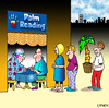 Cartoon: palm reading (small) by toons tagged palm,reading,horoscope,fortune,teller,trees,pot,plants,house,plant