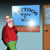 Cartoon: Tattoo parlour (small) by toons tagged tattoos,while,you,wait,silly,signs,body,art