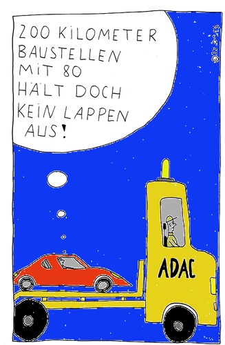 Cartoon: 200 Km Baustellen (medium) by Müller tagged führerschein,fahrerlaubnis,lappen,sportwagen,adac,baustellen