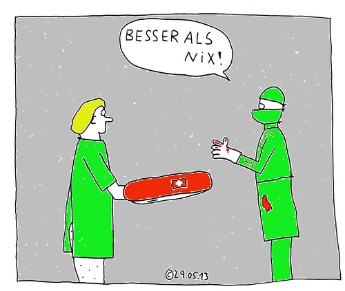 Cartoon: Besser als nix (medium) by Müller tagged prothese,swissarmyknife,taschenmesser