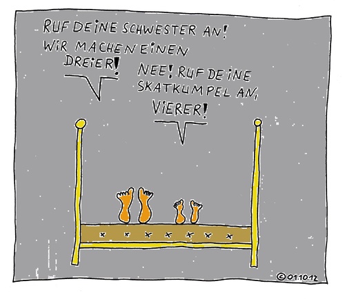 Cartoon: Im Bett 2 (medium) by Müller tagged dreier,vierer,schwester,skat