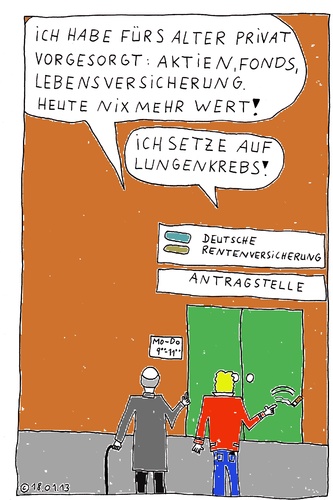 Cartoon: Rentenvorsorge (medium) by Müller tagged lungenkrebs,lebensversicherung,fonds,rentenvorsorge,rente