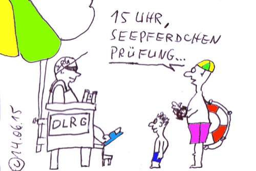 Cartoon: Seeepferdchen-Prüfung (medium) by Müller tagged dlrg,seepferdchen,schwimmen
