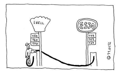 Cartoon: Tankstellen (medium) by Müller tagged ölpreis,benzinpreis,wettbewerb,inflation