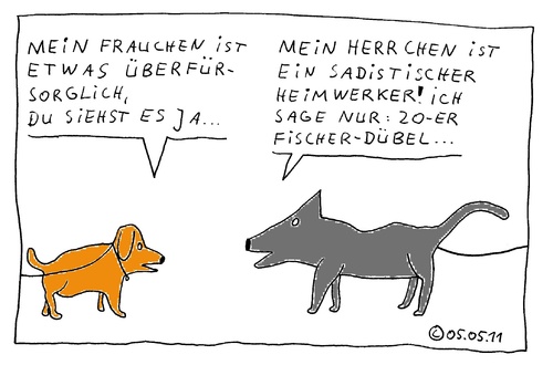 Cartoon: Überfürsorglich (medium) by Müller tagged hund,leine,herrchen,frauchen,heimwerker