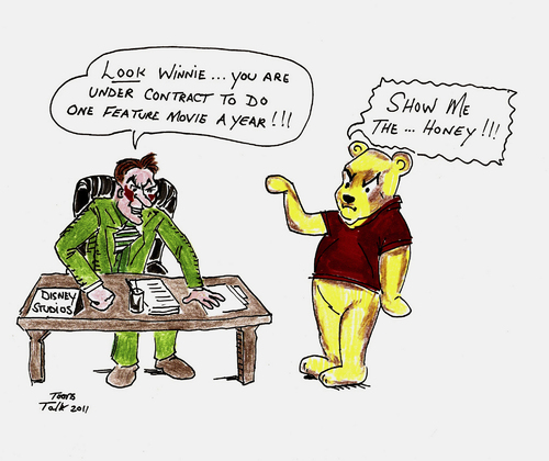Cartoon: DISNEY  LABOUR  NEGOTIATIONS (medium) by Toonstalk tagged winnie,disney,pooh,contract,negotiations,movies,actors,animation