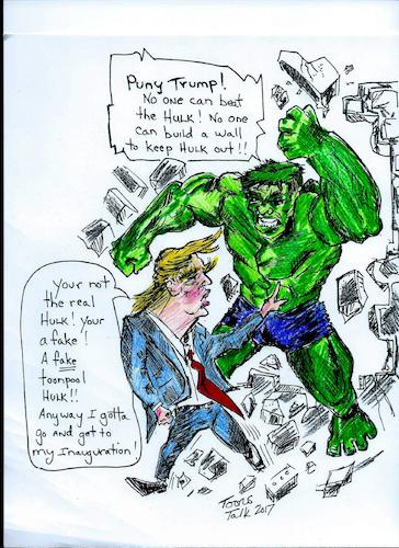 Cartoon: TRUMP VS HULK (medium) by Toonstalk tagged trump,inauguration,donald,president,fake,hulk,wall,elect,politics,usa,marvel,superhero