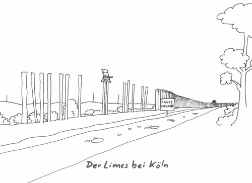 Cartoon: Der Limes bei Köln (medium) by tiefenbewohner tagged geschichte,roemer,limes,germanen,bauskandal,koeln,bilfinger,baustelle,antike,korruption,pfusch,wertarbeit,kluengel