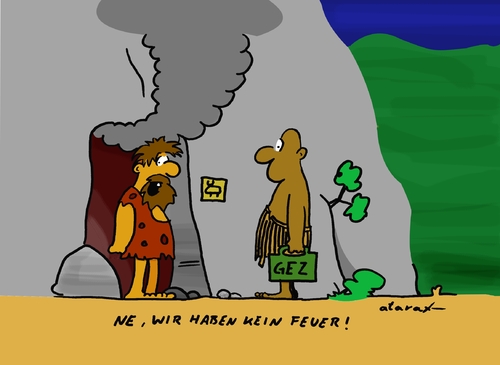 Cartoon: Feuer-GEZ (medium) by tiefenbewohner tagged feuer,urmensch,gez,rauch,fahnder,höhle,steinzeit
