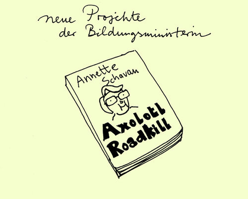 Cartoon: Schavans neue Projekte (medium) by prinzparadox tagged berlin,berghain,roman,doktorarbeit,plagiat,airen,strobo,roadkill,axolotl,hegemann,helene,bildungsministerin,cdu,schavan,annette