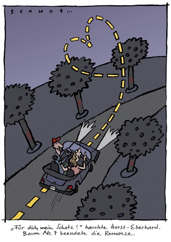 Cartoon: Baum 7 (medium) by schwoe tagged auto,mittelstreifen,straße,alleebaum,unfall,liebe,nacht
