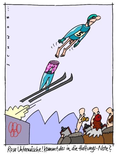 Cartoon: Die Schanze (medium) by schwoe tagged ski,skispringen,wertung,unterwäsche,winterspiele,schnee