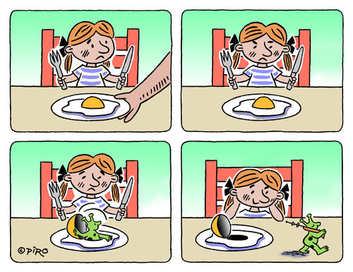 Cartoon: Day Dreamer (medium) by piro tagged girl,ufo,martian,eggs,dinner