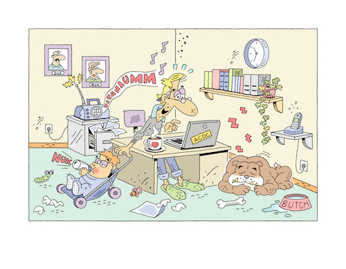 Cartoon: Home Office (medium) by piro tagged homeoffice,computer,internet,family