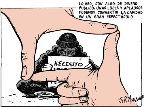 Cartoon: Espectaculo (medium) by jrmora tagged pobreza,tv,sensacionalismo,solidaridad,espectaculo