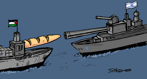 Cartoon: Israel attacks Gaza aid fleet (medium) by jrmora tagged israel,gaza,conflicto,paz,muerte,odio