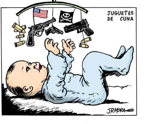 Cartoon: Juguetes de cuna (medium) by jrmora tagged infancia,usa,armas,weapons,guns