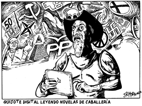 Cartoon: Quijote digital (medium) by jrmora tagged quijote,digital,internet,activismo,informacion,datos,sobreinformacion