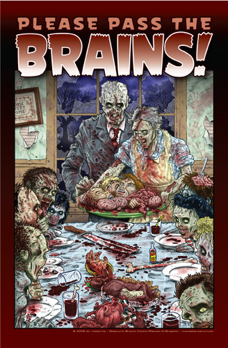 Cartoon: Please Pass the Brains! (medium) by monsterzero tagged brains,zombies,humor