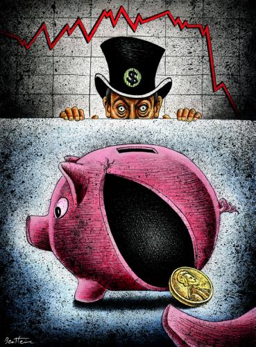 Cartoon: Penniless (medium) by BenHeine tagged penniless,ben,heine,linda,settles,poem,cochon,economy,crash,crack,boursier,index,red,bank,banque,financial,crisis,hat,capitalism,war,usa,united,states,power,grant,table,fear,peur,wealth,poverty,money,argent,pauvrete,security,state,individu,marxism,stock,e