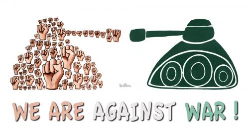 Cartoon: We Are Against War (medium) by BenHeine tagged we,are,against,war,stop,guerre,ben,heine,political,art,peace,middle,east,non,violence,palestine,israel,tibet,weapons,armes,blindes,chars,tanks,illusion