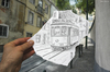 Cartoon: Pencil Vs Camera - 4 (small) by BenHeine tagged pencil,vs,camera,paper,hand,rue,vanishing,point,digital,traditional,benheine,peter,quinn,photography,drawing,ben,heine,balcony,lisbon,tram,28,carreira,street,city