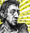 Cartoon: Serge Gainsbourg (small) by BenHeine tagged serge gainsbourg france chanteur sea sex and sun sing famous star debauche cigarette drogue amour jane birkin sex musical notes music exces collier necklace addiction song love romantic drugs sexe yellow sad ben heine 