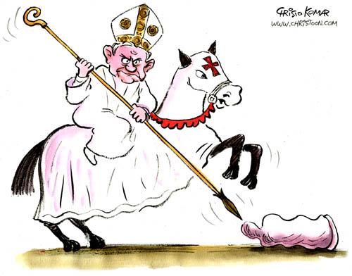 Cartoon: Pope fights the Evil Condom (medium) by Christo Komarnitski tagged pope,africa,aids