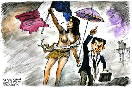 Cartoon: Sarkozy and Carla Bruni (medium) by Christo Komarnitski tagged politics,celebrities,cartoon,france,