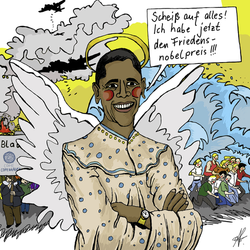 Cartoon: Der Engel namens Obama (medium) by Anitschka tagged obama,krieg,cop15,engel