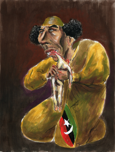 Cartoon: Gadafi Devouring His People (medium) by Fredy tagged muammar,al,gadafi,libia