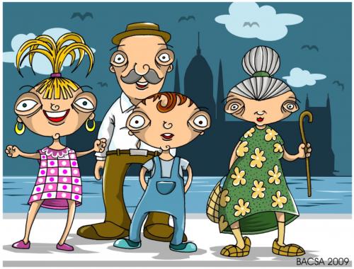 Cartoon: family and background (medium) by bacsa tagged family,and,background