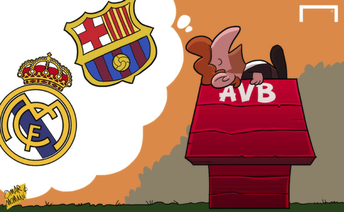 Cartoon: AVB has Barca on the brain (medium) by omomani tagged barcelona,real,madrid,villas,boas