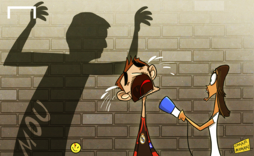 Cartoon: Casillas reduced to tears by Mou (medium) by omomani tagged casillas,mourinho,real,madrid,sara,carbonero