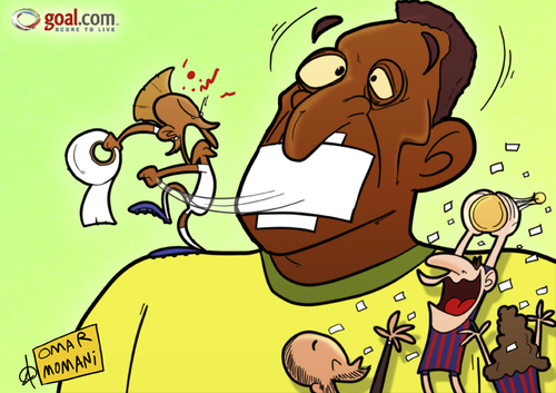 Cartoon: Club World Cup 2011 and Pele (medium) by omomani tagged argentina,barcelona,brazil,campeonato,brasileiro,serie,club,world,cup,guardiola,la,liga,messi,neymar,pele,puyol,santos,spain