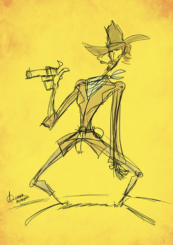 Cartoon: High Plains Drifter (medium) by omomani tagged clint,eastwood,cowboy,west,westren,the,stranger