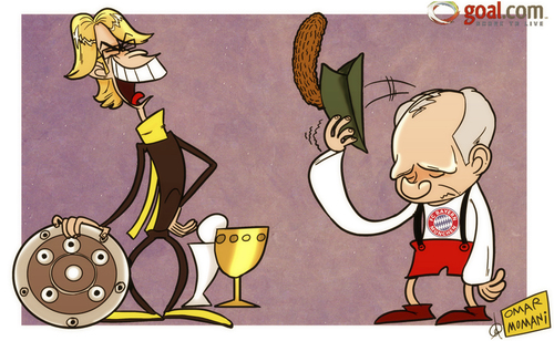 Cartoon: Humble pie (medium) by omomani tagged bayern,munich,bundesliga,dortmund,hoenes,jurgen,klopp