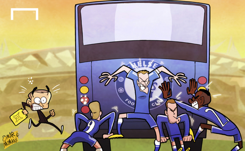 Cartoon: Mourinho bus runs out of gas (medium) by omomani tagged league,champions,chelsea,etoo,hazard,john,terry,mourinho,torres