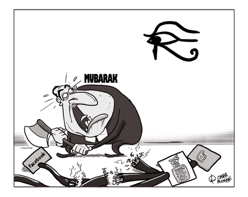 Cartoon: Mubarak (medium) by omomani tagged mubarak,horus,media,internet,egypt