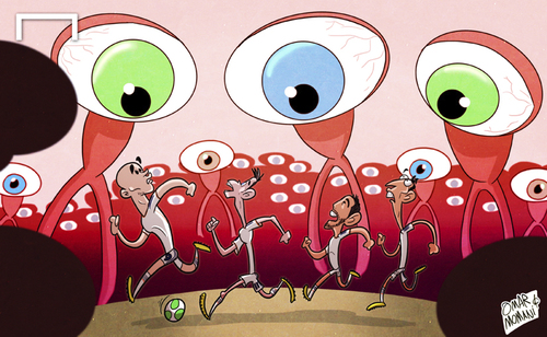 Cartoon: One thousand eyes on Real Madrid (medium) by omomani tagged benzema,di,maria,gareth,bale,isco,la,liga,real,madrid