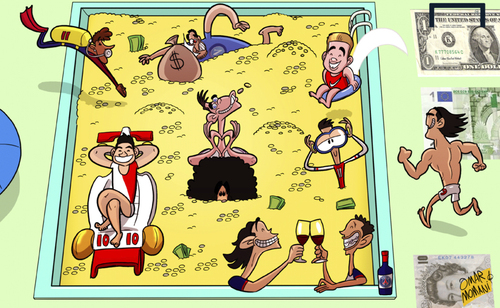 Cartoon: Pool of Gold (medium) by omomani tagged arsenal,barcelona,bayern,munich,cavani,falcao,gareth,bale,gotze,higuain,james,rodriguez,manchester,united,marouane,fellaini,marquinhos,monaco,napoli,neymar,ozil,paris,saint,germain,real,madrid