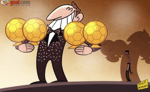 Cartoon: Ronaldo remains in Messi shadow (medium) by omomani tagged cristiano,ronaldo,fifa,ballon,or,messi