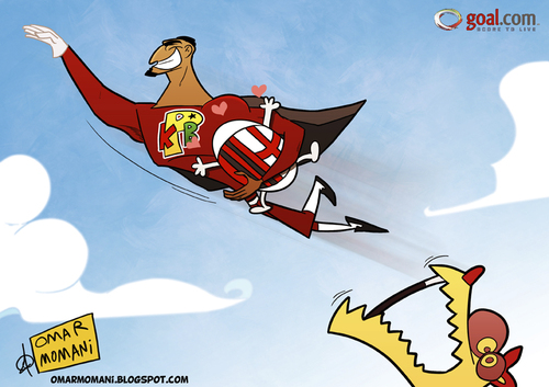 Cartoon: Super Prince Boateng (medium) by omomani tagged ac,milan,ghanna,italy,kevin,prince,boateng,lecce,serie