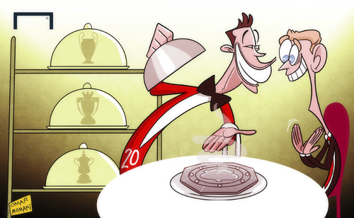 Cartoon: Van Persie serves up Moyes (medium) by omomani tagged community,shield,manchester,united,moyes,van,persie