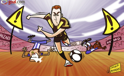 Cartoon: Wigan fail to heed Hazard warnin (medium) by omomani tagged chelsea,premier,league,wigan,hazard