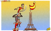 Cartoon: Pedro flies the flag (small) by omomani tagged eiffel,tower,france,iniesta,pedro,spain,victor,valdes,world,cup,qualifications,xabi,alonso