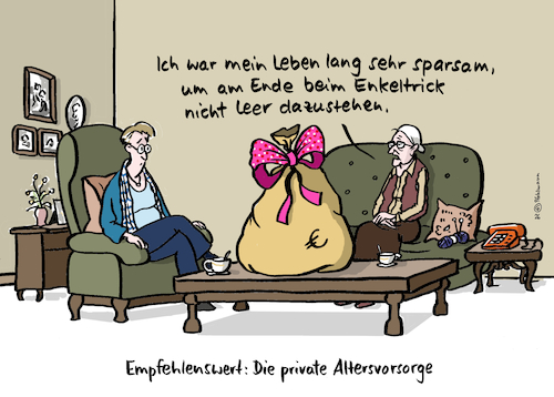 Cartoon: Enkeltrick-Vorsorge (medium) by Pfohlmann tagged altersvorsorge,privat,rente,alter,senioren,enkeltrick,betrüger,bargeld,ersparnisse,schmuck,vermögen,kriminalität,kriminelle,telefon,geld,finanzen,lebensleistung,sparsamkeit,rücklagen,altersvorsorge,privat,rente,alter,senioren,enkeltrick,betrüger,bargeld,ersparnisse,schmuck,vermögen,kriminalität,kriminelle,telefon,geld,finanzen,lebensleistung,sparsamkeit,rücklagen