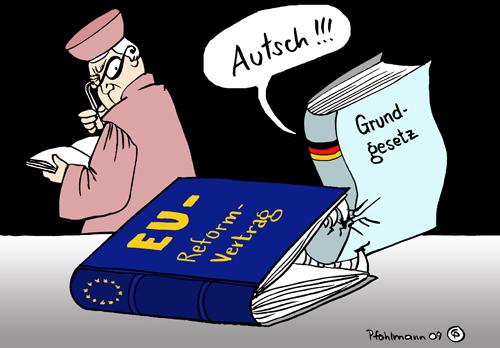 Cartoon: EU-Reformvertrag (medium) by Pfohlmann tagged eu,reformvertrag,verfassung,grundgesetz,bundesverfassungsgericht,verfassungsrichter,klage